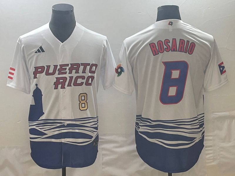 Men 2023 World Cub Puerto Rico #8 Rosario White Nike MLB Jersey5->->MLB Jersey